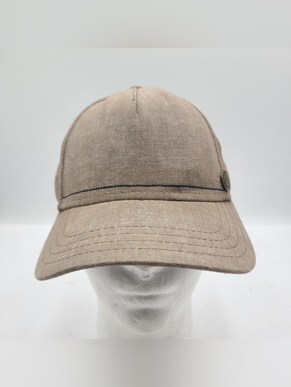 B55 Goorin Bros Linen Blend Baseball Hat Mens StrapBack Front Panel Ivory Brown
